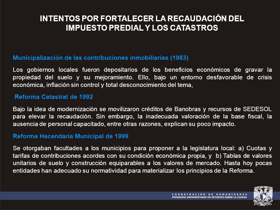 INTENTOS POR FORTALECER LA RECAUDACIÓN DEL IMPUESTO PREDIAL Y LOS CATASTROS