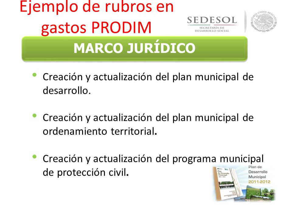 Ejemplo de rubros en gastos PRODIM