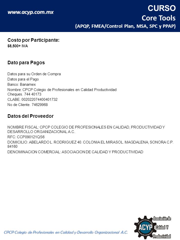 CURSO Core Tools (APQP, FMEA/Control Plan, MSA, SPC y PPAP)