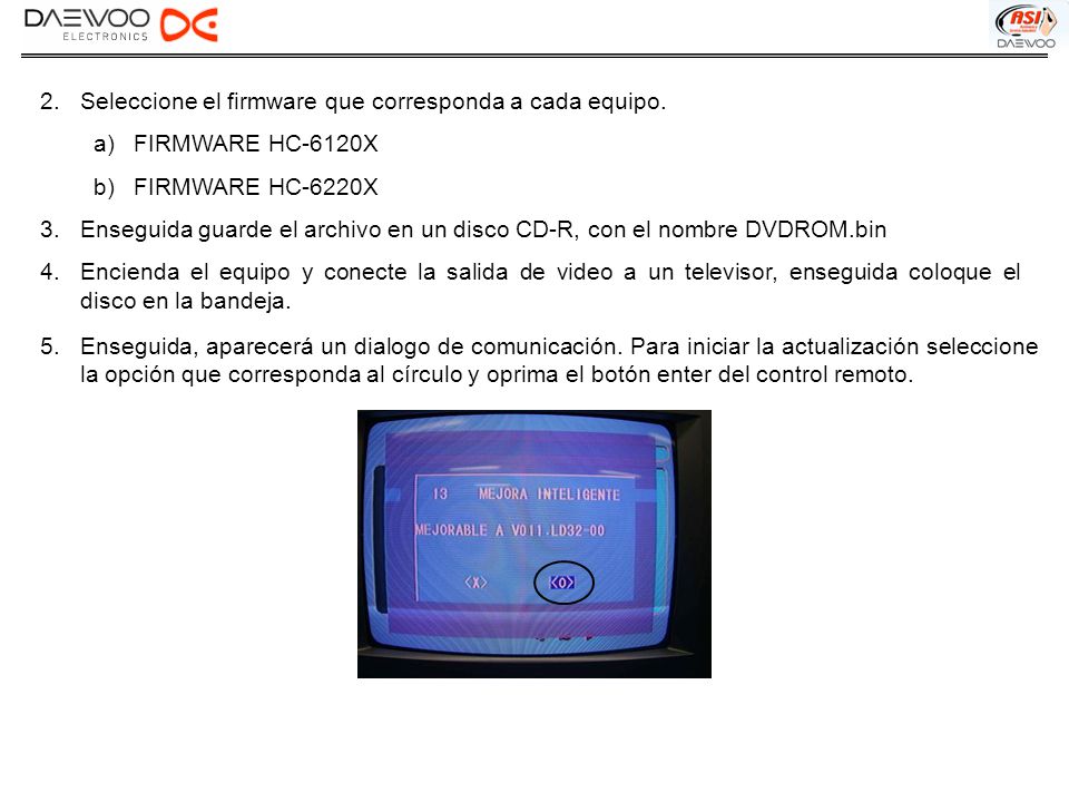 Seleccione el firmware que corresponda a cada equipo.
