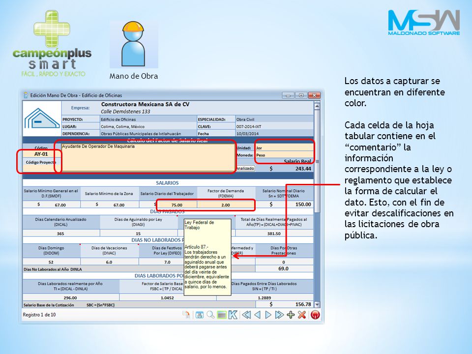 Los datos a capturar se encuentran en diferente color.
