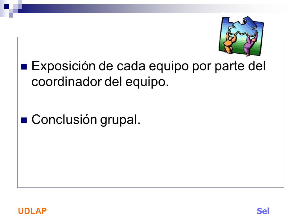 Exposición de cada equipo por parte del coordinador del equipo.