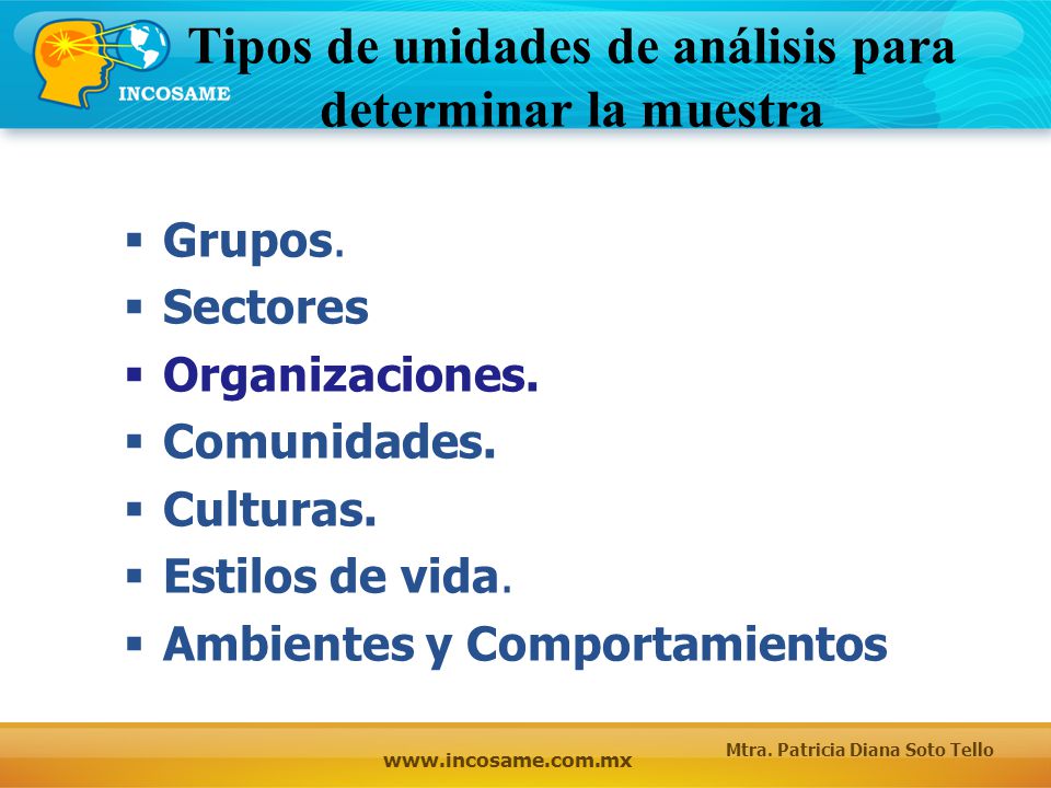 Tipos de unidades de análisis para determinar la muestra