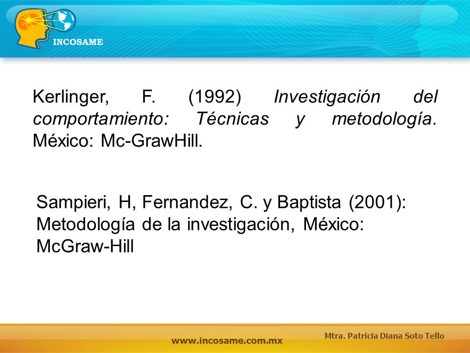 Kerlinger, F. (1992) Investigación del comportamiento: Técnicas y metodología. México: Mc-GrawHill.