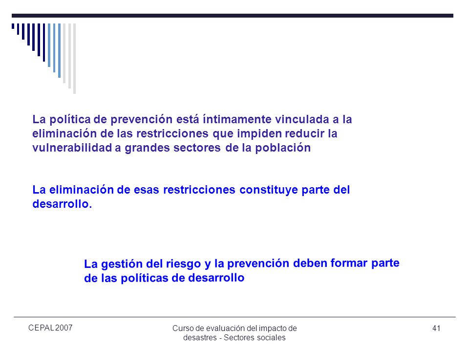 Curso de evaluación del impacto de desastres - Sectores sociales