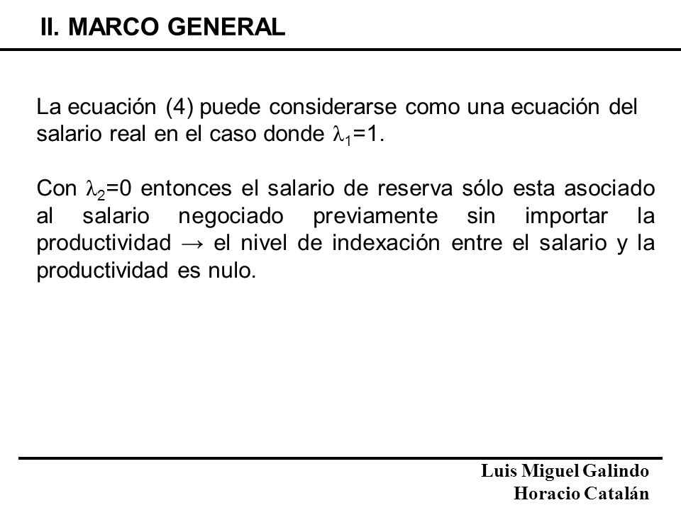 II. MARCO GENERAL La ecuación (4) puede considerarse como una ecuación del salario real en el caso donde λ1=1.