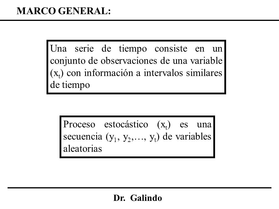 MARCO GENERAL: Una serie de tiempo consiste en un conjunto de observaciones de una variable (xt) con información a intervalos similares de tiempo.