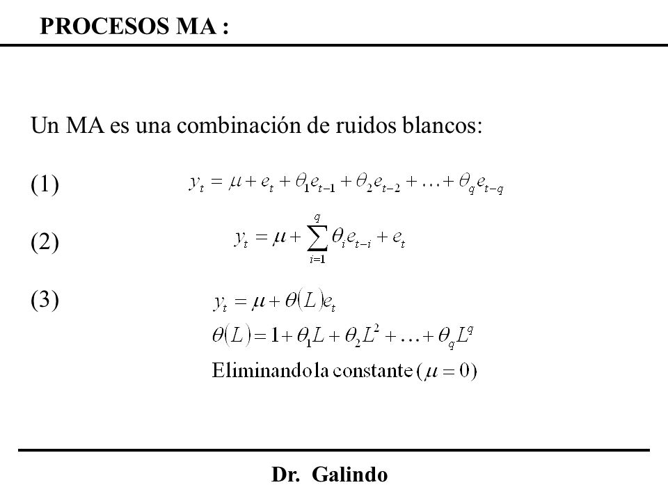 Un MA es una combinación de ruidos blancos: (1) (2) (3)