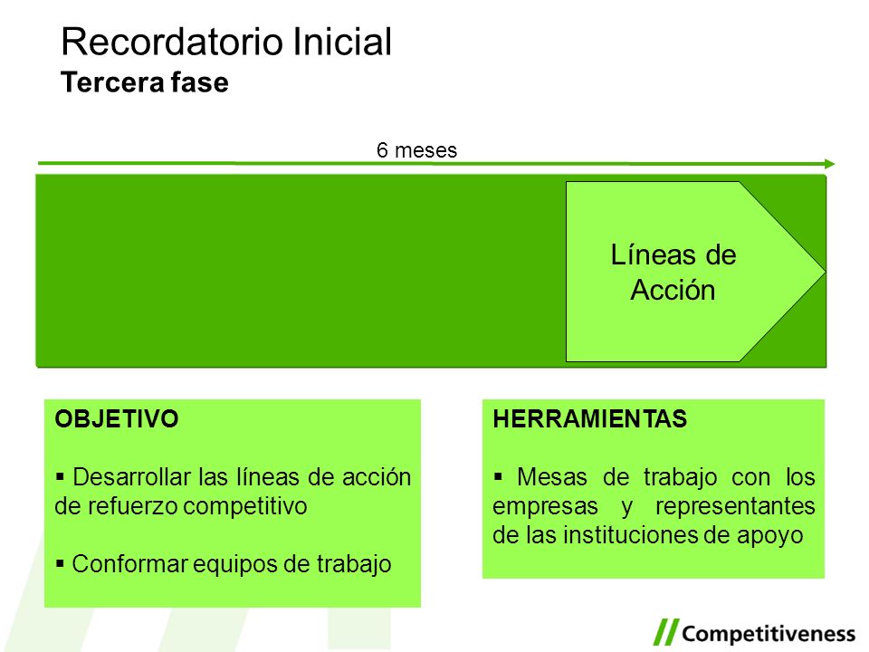 Recordatorio Inicial Tercera fase Líneas de Acción OBJETIVO