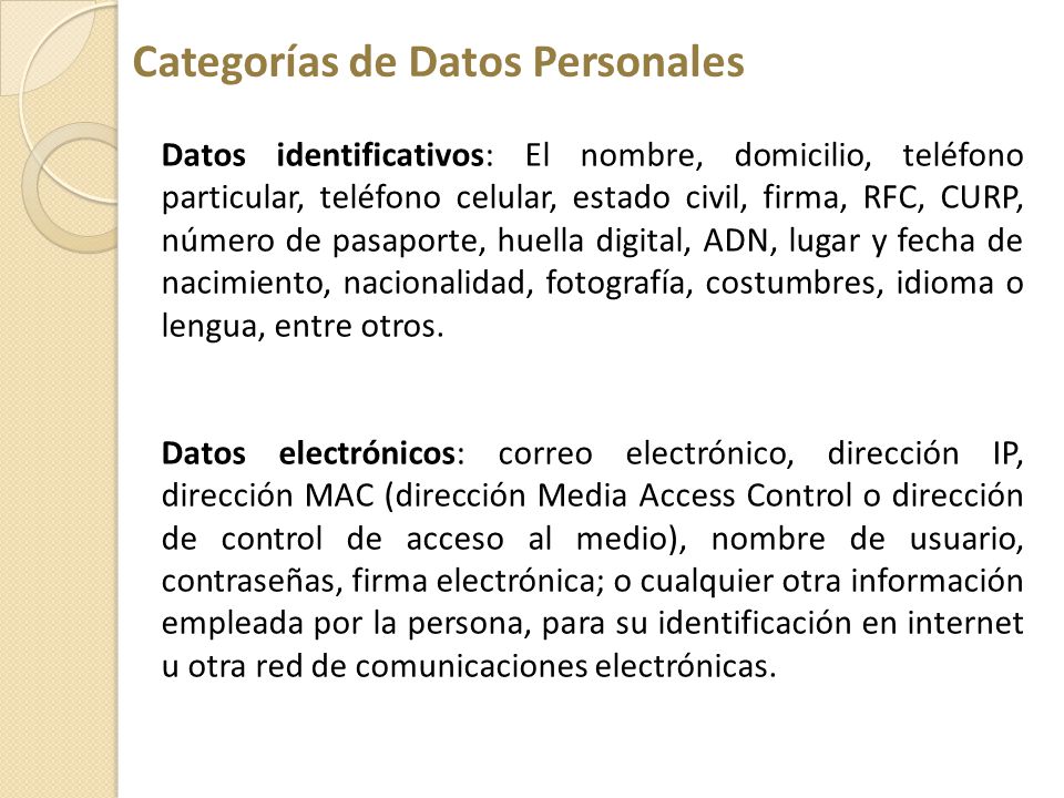 Categorías de Datos Personales