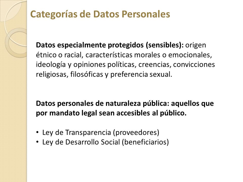 Categorías de Datos Personales