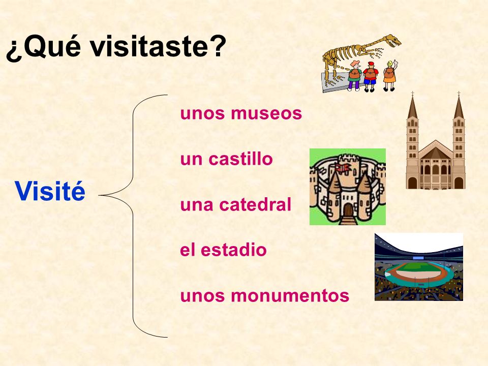 ¿Qué visitaste Visité unos museos un castillo una catedral el estadio