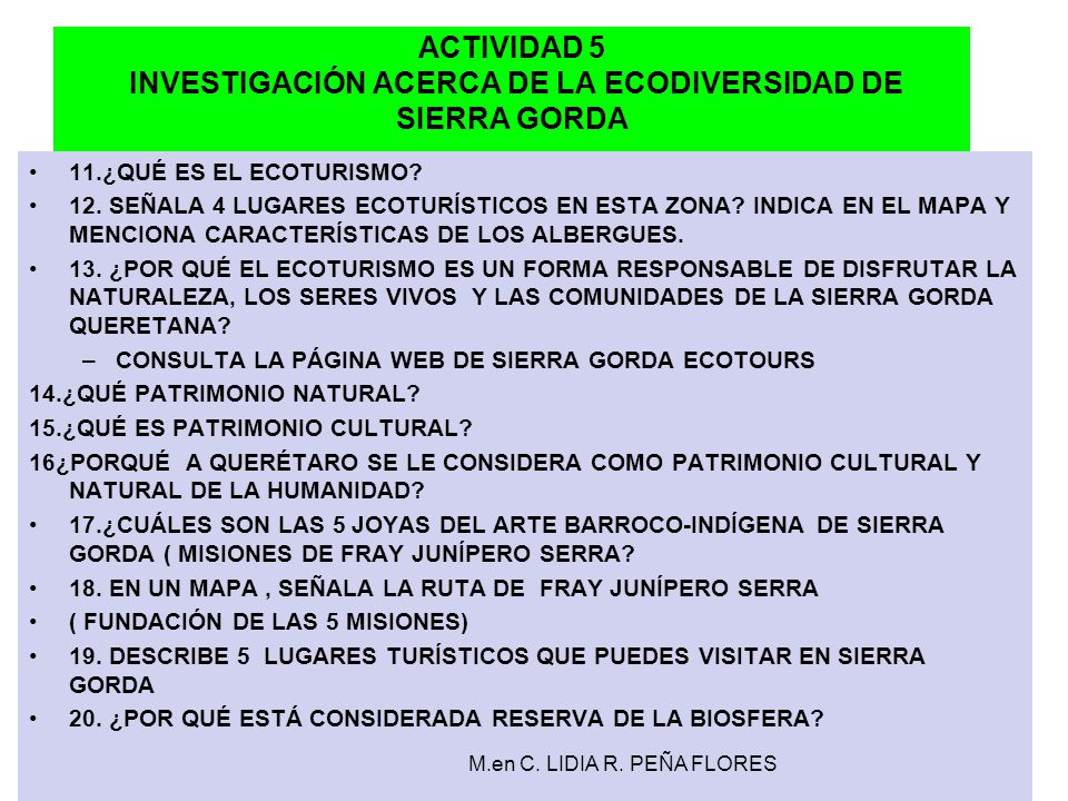 ACTIVIDAD 5 INVESTIGACIÓN ACERCA DE LA ECODIVERSIDAD DE SIERRA GORDA