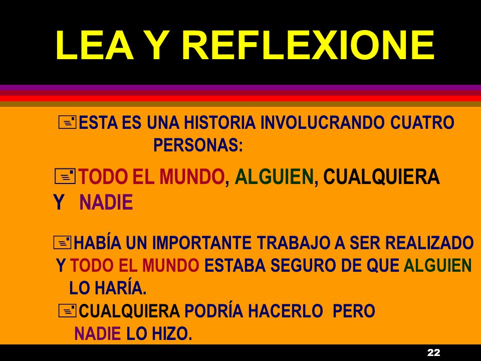 LEA Y REFLEXIONE TODO EL MUNDO, ALGUIEN, CUALQUIERA Y NADIE