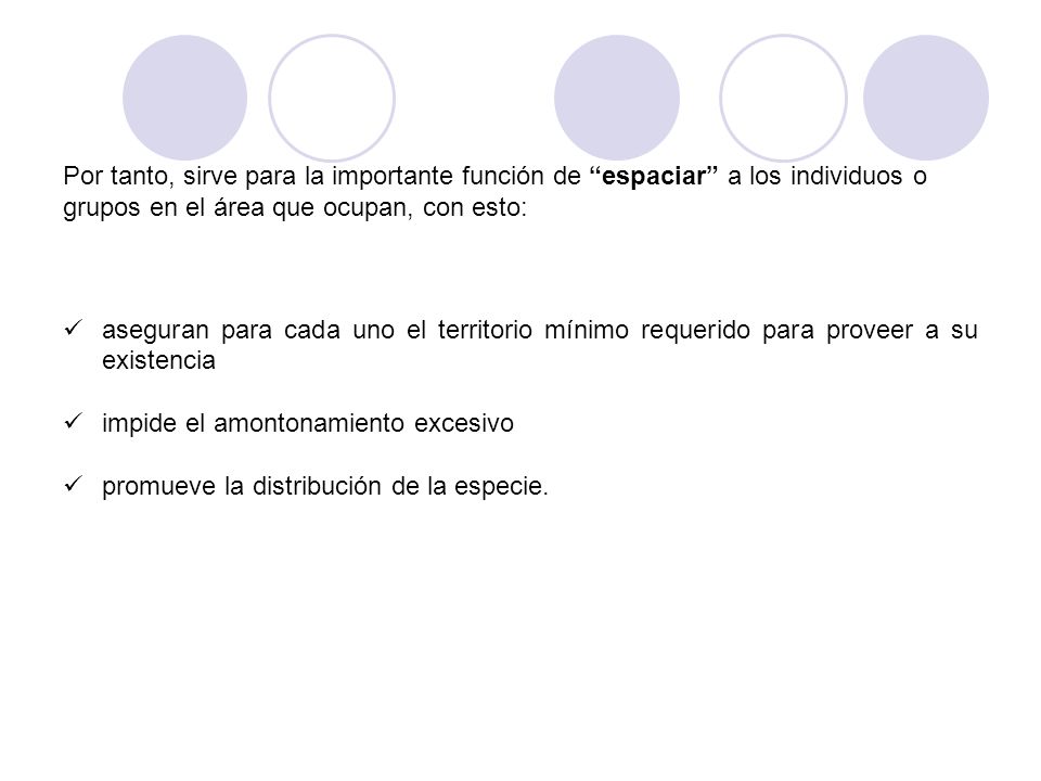 Por tanto, sirve para la importante función de espaciar a los individuos o grupos en el área que ocupan, con esto:
