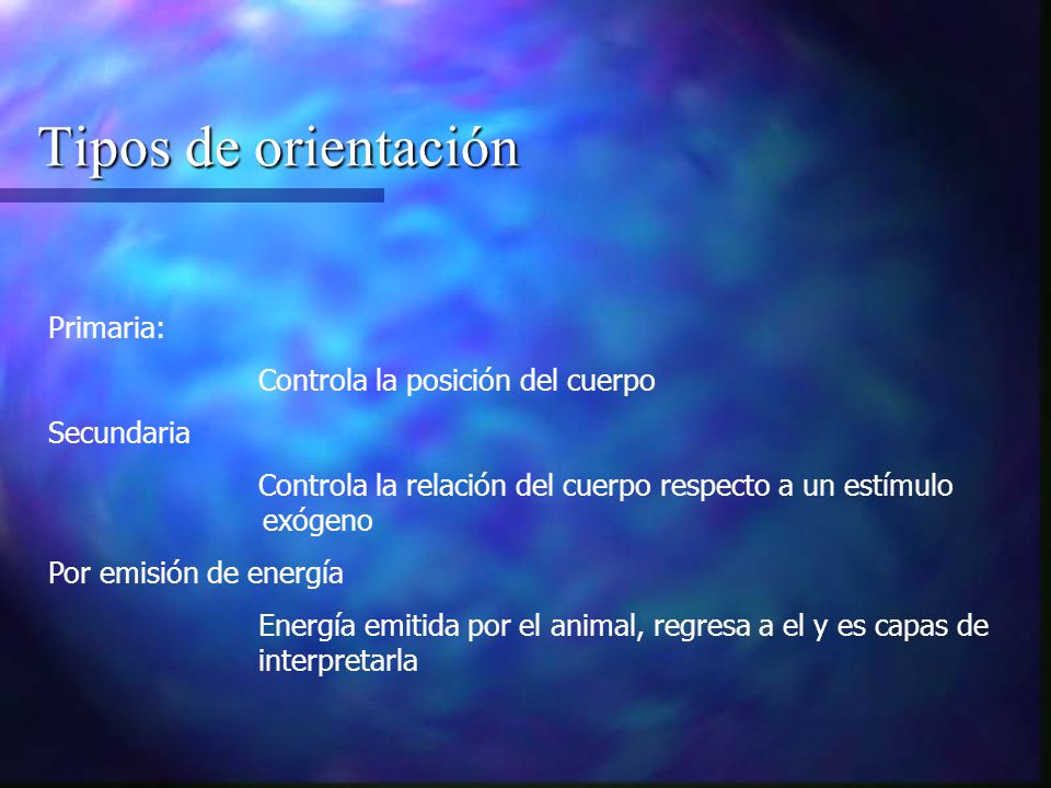 Tipos de orientación Primaria: Controla la posición del cuerpo