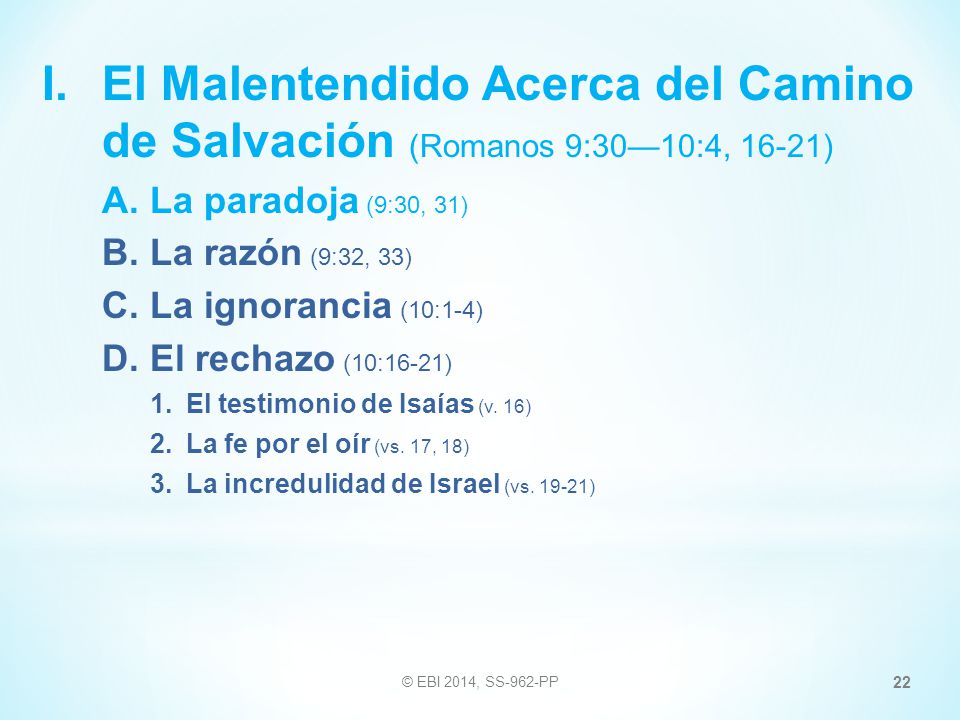 I. El Malentendido Acerca del Camino de Salvación (Romanos 9:30—10:4, 16-21)