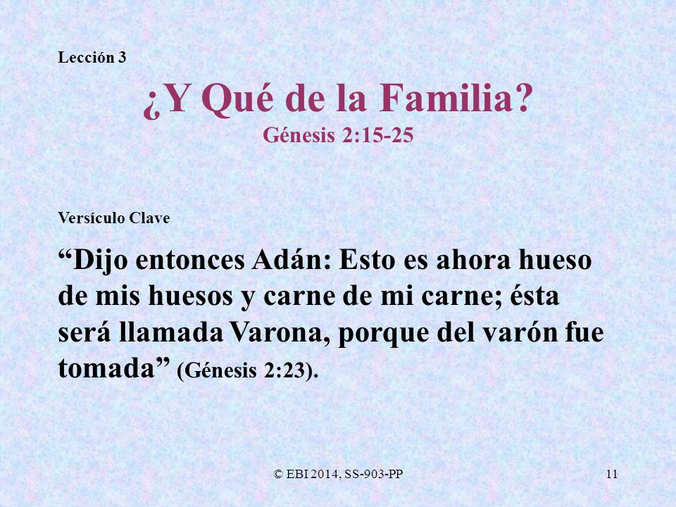 Lección 3 ¿Y Qué de la Familia Génesis 2: Versículo Clave.