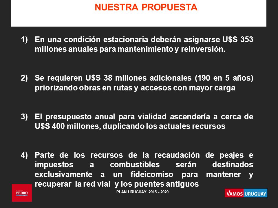 NUESTRA PROPUESTA En una condición estacionaria deberán asignarse U$S 353 millones anuales para mantenimiento y reinversión.