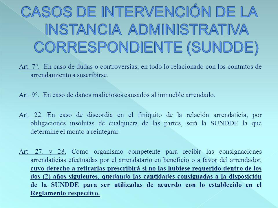 CASOS DE INTERVENCIÓN DE LA INSTANCIA ADMINISTRATIVA CORRESPONDIENTE (SUNDDE)