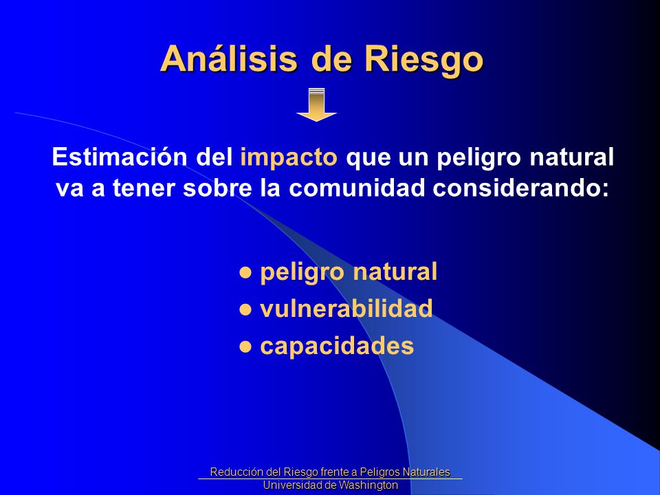 Análisis de Riesgo Estimación del impacto que un peligro natural va a tener sobre la comunidad considerando: