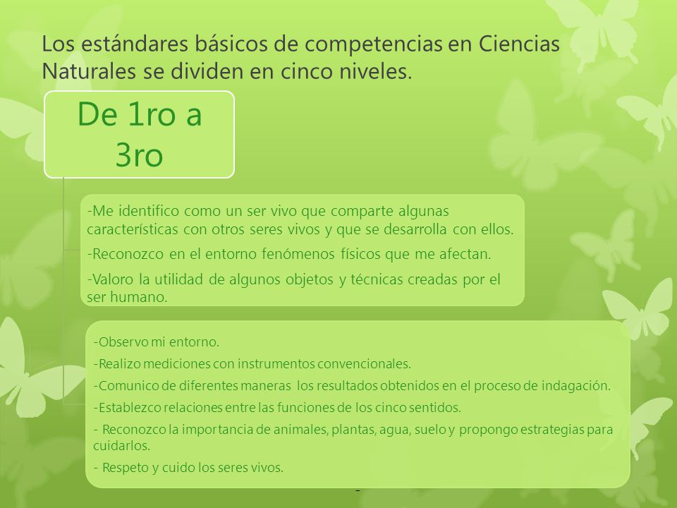 Los estándares básicos de competencias en Ciencias Naturales se dividen en cinco niveles.