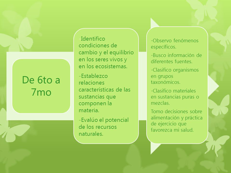 De 6to a 7mo -Identifico condiciones de cambio y el equilibrio en los seres vivos y en los ecosistemas.