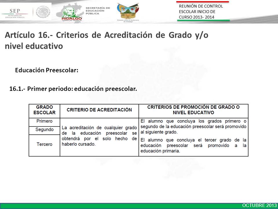 Artículo 16.- Criterios de Acreditación de Grado y/o nivel educativo
