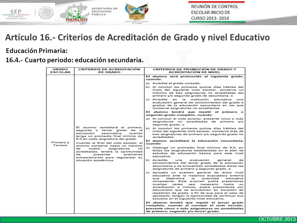 Artículo 16.- Criterios de Acreditación de Grado y nivel Educativo