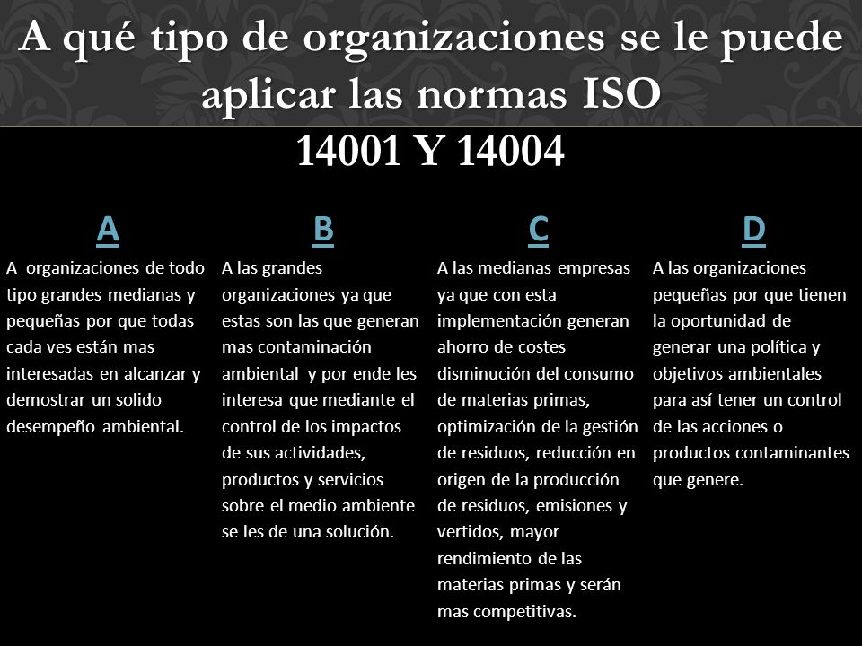 A qué tipo de organizaciones se le puede aplicar las normas ISO Y 14004