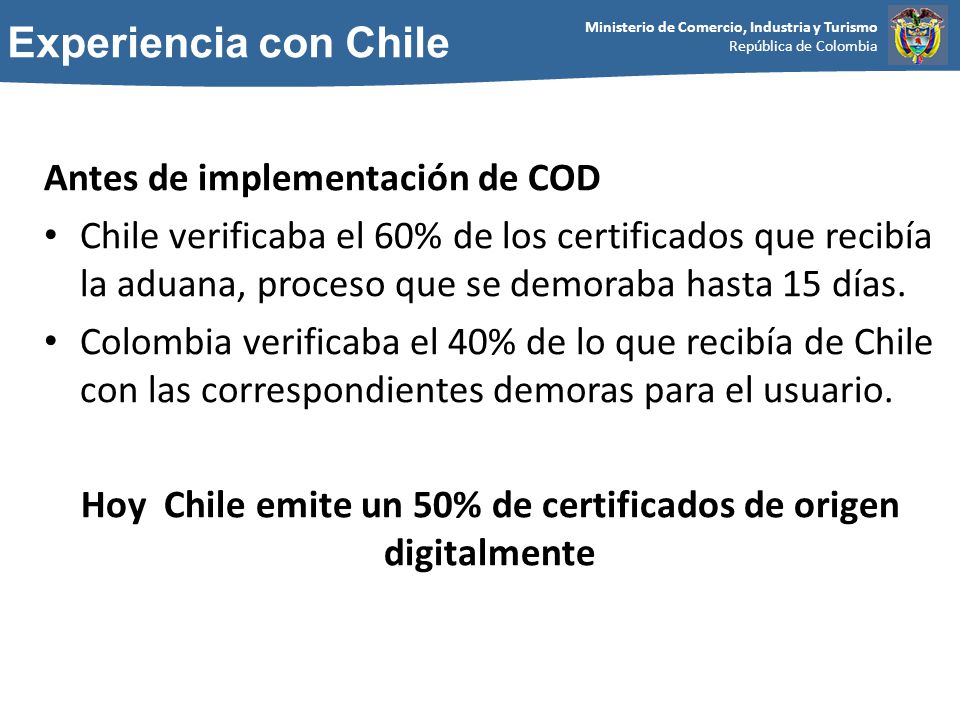 Hoy Chile emite un 50% de certificados de origen digitalmente