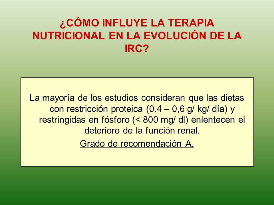¿CÓMO INFLUYE LA TERAPIA NUTRICIONAL EN LA EVOLUCIÓN DE LA IRC