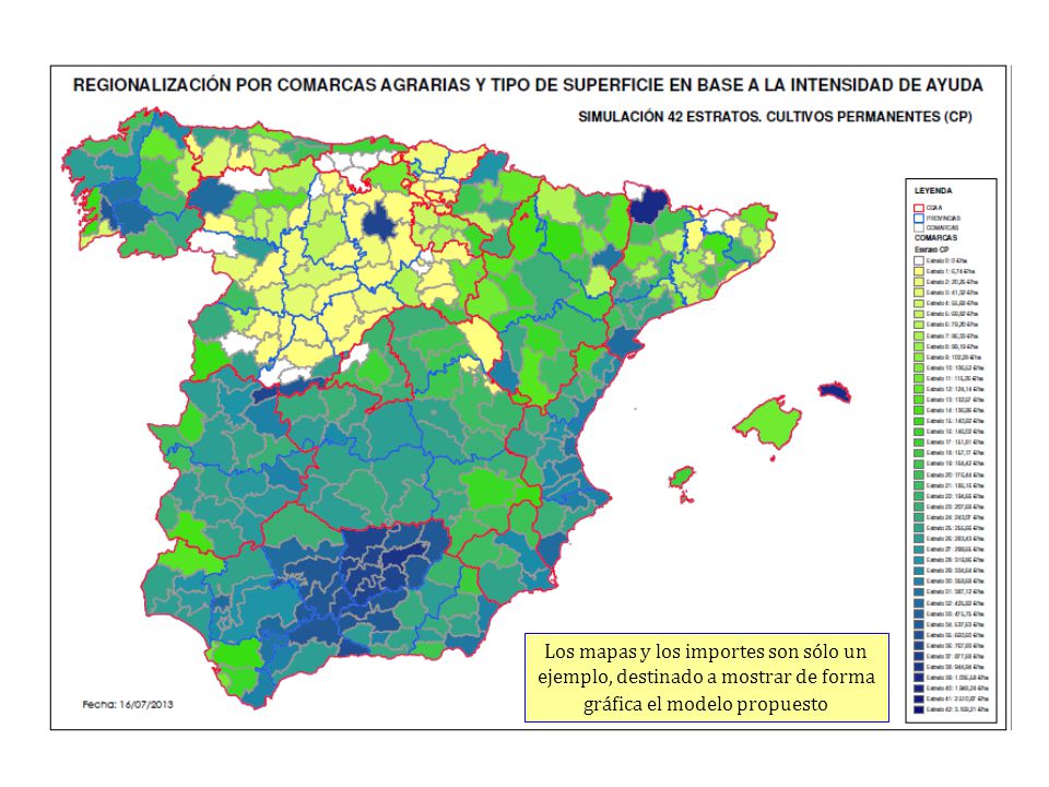 Los mapas y los importes son sólo un ejemplo, destinado a mostrar de forma gráfica el modelo propuesto