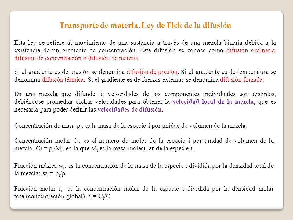 Transporte de materia. Ley de Fick de la difusión