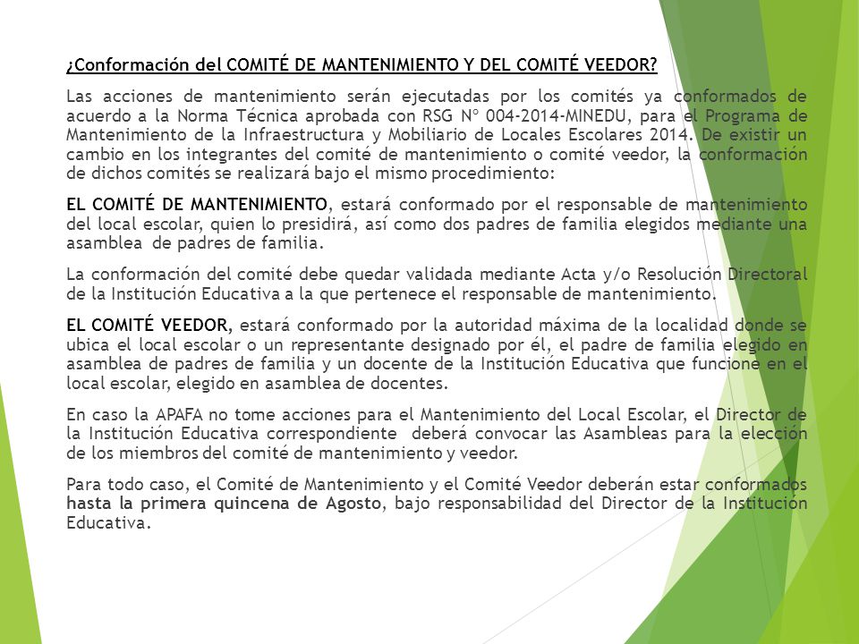 ¿Conformación del COMITÉ DE MANTENIMIENTO Y DEL COMITÉ VEEDOR