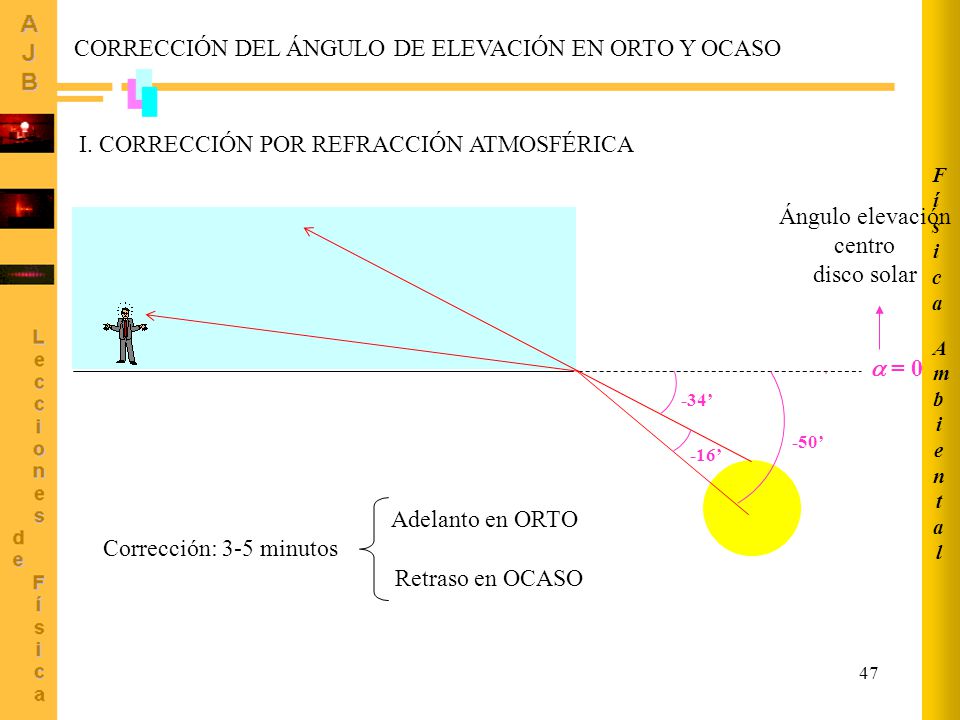 CORRECCIÓN DEL ÁNGULO DE ELEVACIÓN EN ORTO Y OCASO
