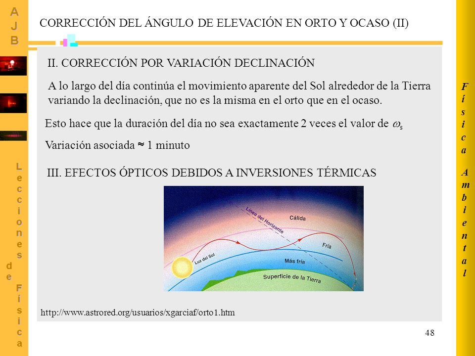 CORRECCIÓN DEL ÁNGULO DE ELEVACIÓN EN ORTO Y OCASO (II)