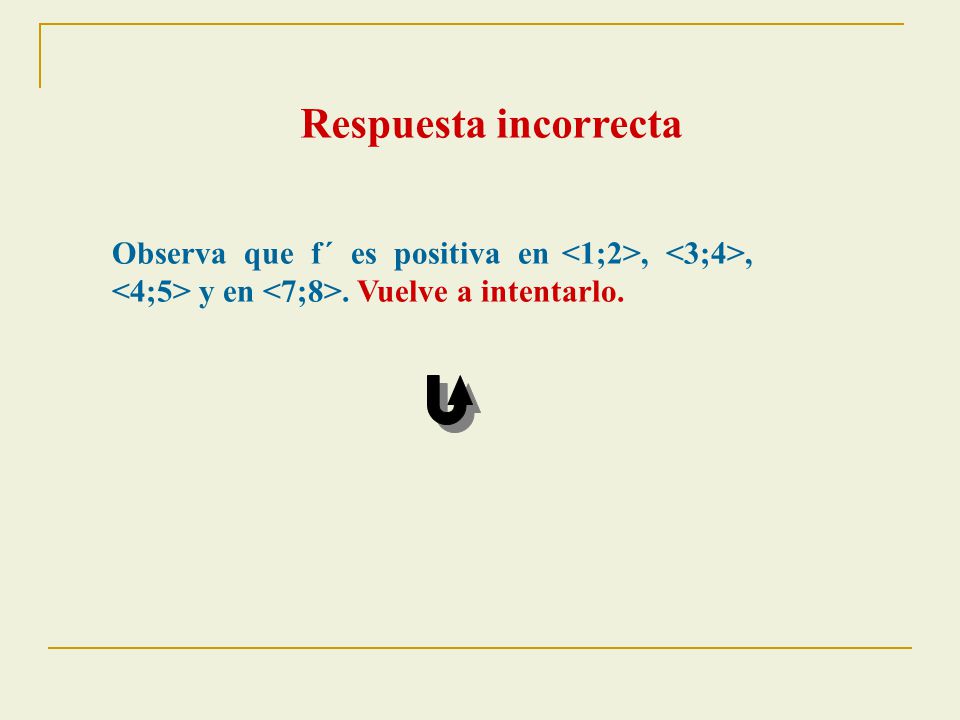 Respuesta incorrecta Observa que f´ es positiva en <1;2>, <3;4>, <4;5> y en <7;8>.