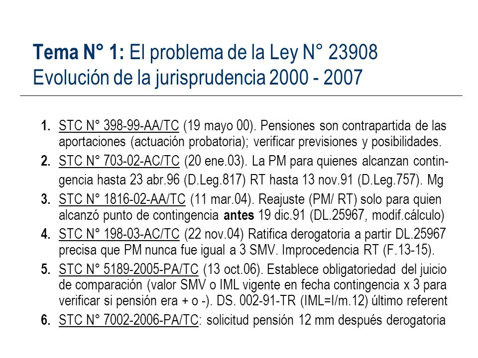Tema N° 1: El problema de la Ley N° Evolución de la jurisprudencia