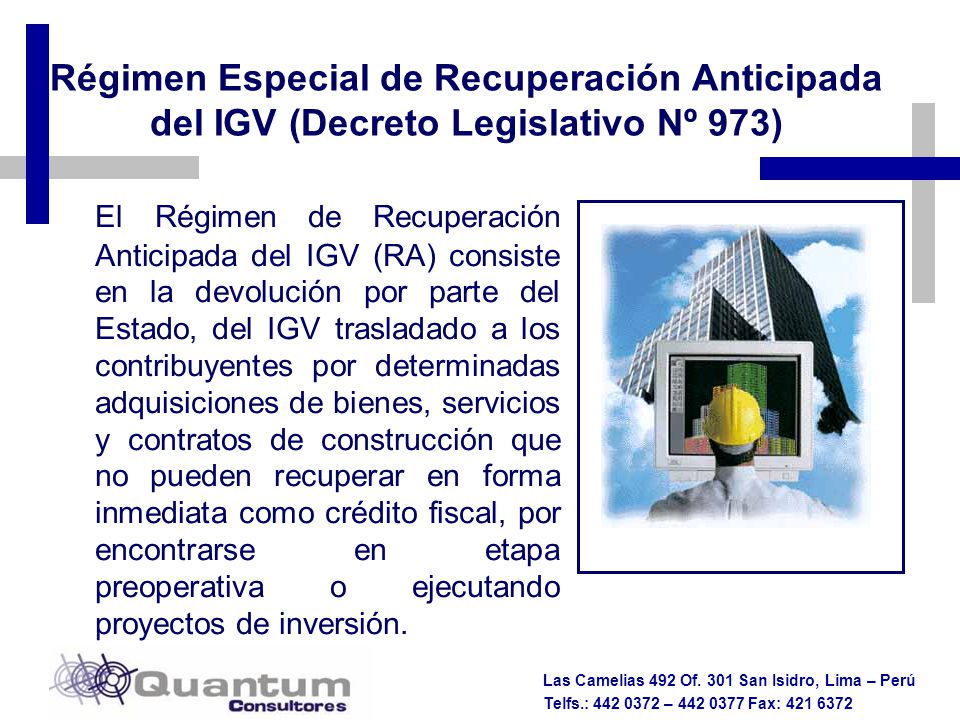 Régimen Especial de Recuperación Anticipada del IGV (Decreto Legislativo Nº 973)