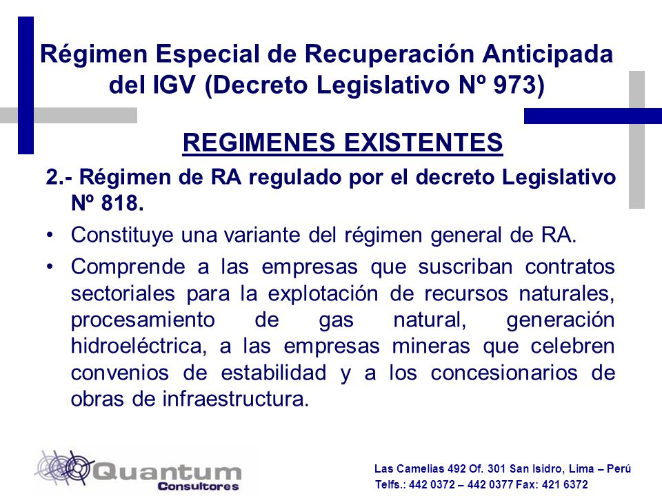 Régimen Especial de Recuperación Anticipada del IGV (Decreto Legislativo Nº 973)