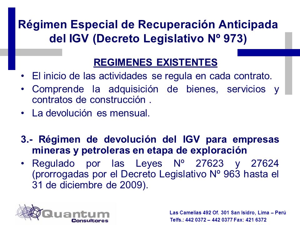 Régimen Especial de Recuperación Anticipada del IGV (Decreto Legislativo Nº 973)