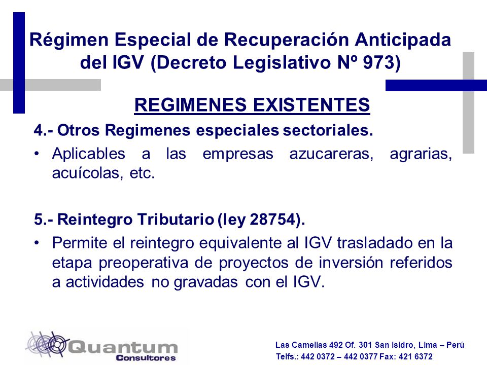 Régimen Especial de Recuperación Anticipada del IGV (Decreto Legislativo Nº 973)