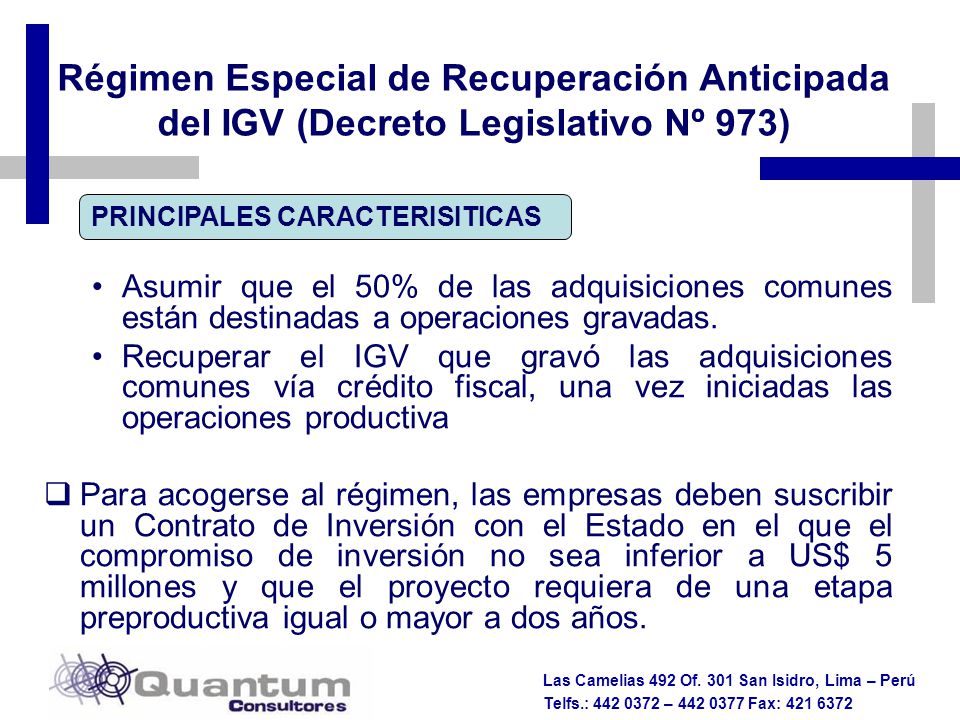 Régimen Especial de Recuperación Anticipada del IGV (Decreto Legislativo Nº 973)