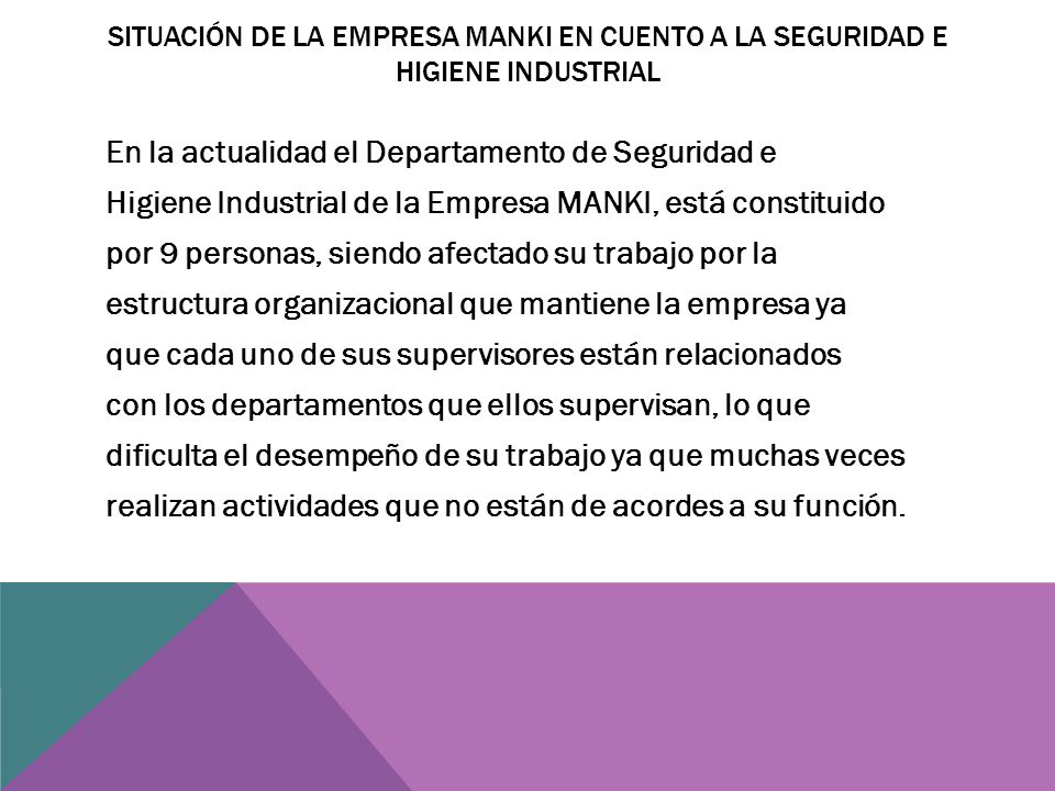 Situación de la empresa MANKI en cuento a la Seguridad e Higiene Industrial