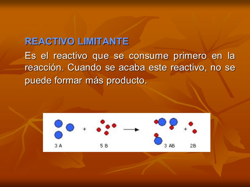 REACTIVO LIMITANTE Es el reactivo que se consume primero en la reacción.
