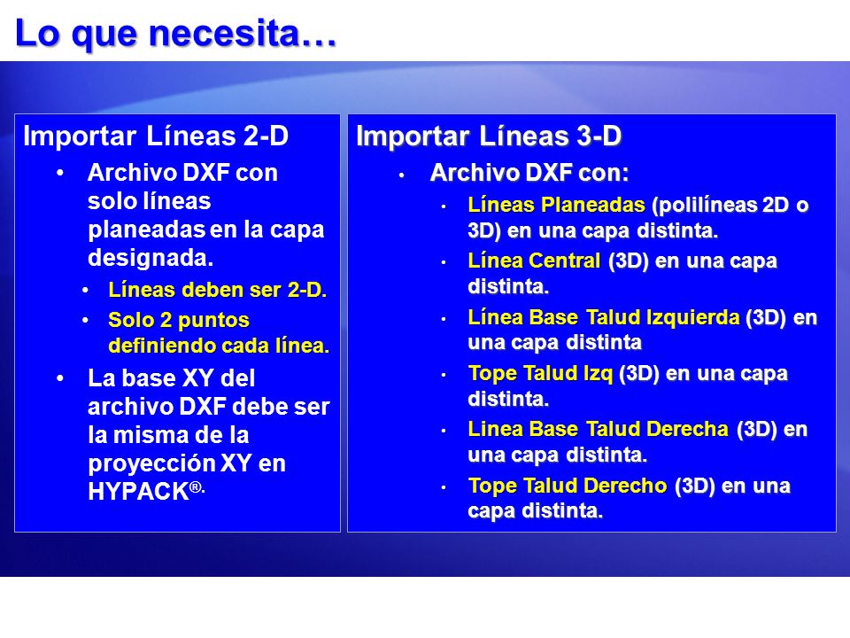 Lo que necesita… Importar Líneas 2-D Importar Líneas 3-D