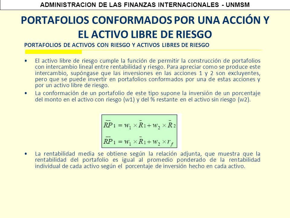PORTAFOLIOS CONFORMADOS POR UNA ACCIÓN Y EL ACTIVO LIBRE DE RIESGO
