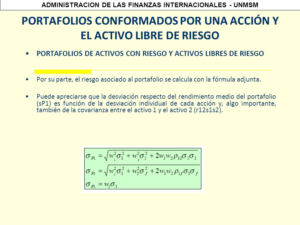 PORTAFOLIOS CONFORMADOS POR UNA ACCIÓN Y EL ACTIVO LIBRE DE RIESGO