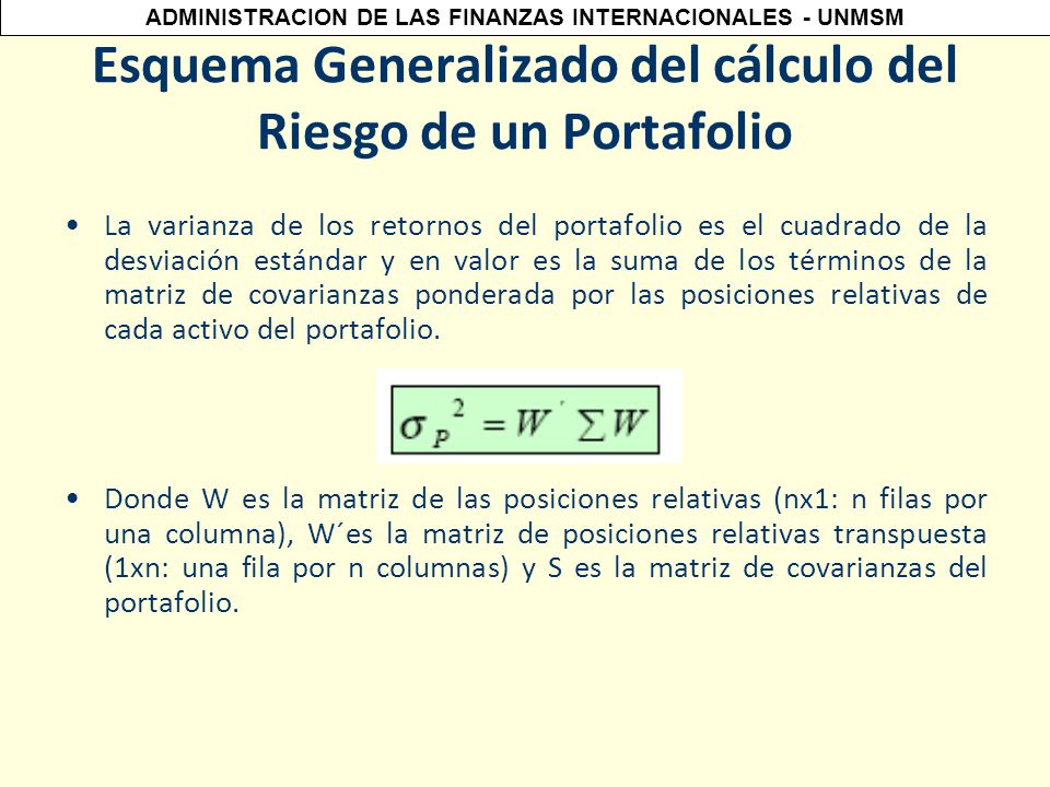Esquema Generalizado del cálculo del Riesgo de un Portafolio